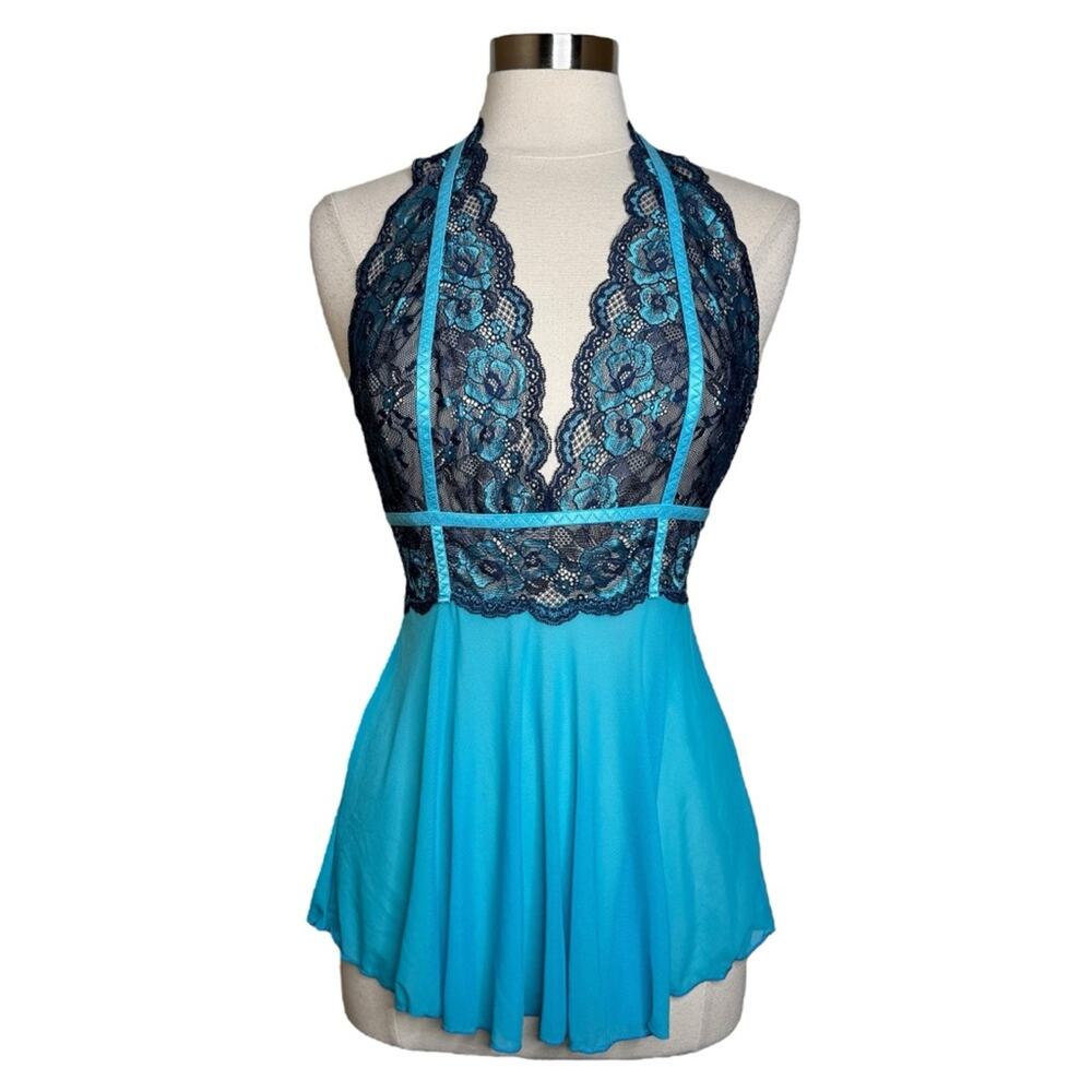 Shirley‎ of Hollywood Blue Lace Detail Chemise Set Women’s Small